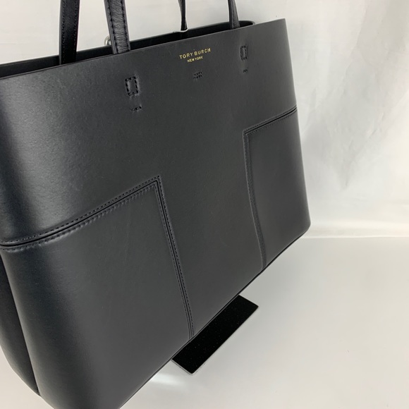 New Tory Burch Block-T Black Leather Tote - Picture 2 of 8